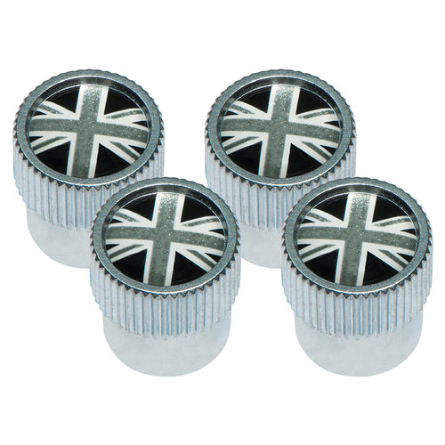 VALVE CAP SET (4 piece) UNION JACK BLACK/GREY OEM