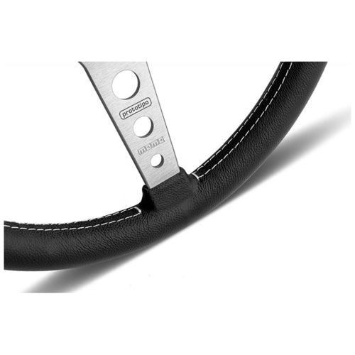Steering wheel, Prototipo silver spoke/black leather 370mm, Momo