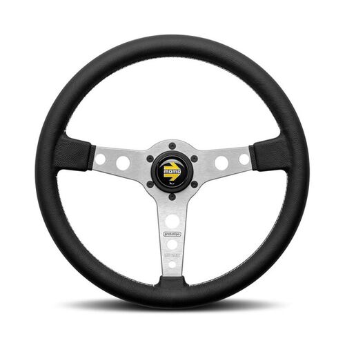 Steering wheel, Prototipo silver spoke/black leather 370mm, Momo