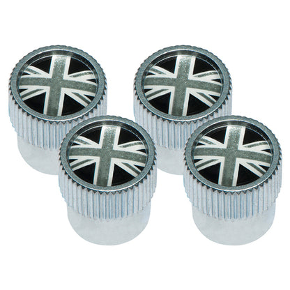 VALVE CAP SET (4 piece) UNION JACK BLACK/GREY OEM