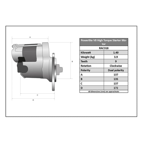 Ht Starter Motor, Osgr, V8, Dual Polarity, 9 Teeth, Powerlite