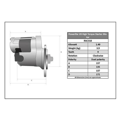 Ht Starter Motor, Osgr, V8, Dual Polarity, 9 Teeth, Powerlite