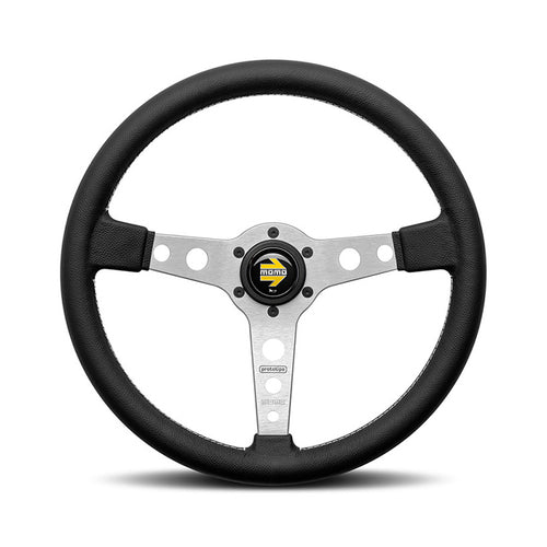 Steering wheel, Prototipo silver spoke/black leather 370mm, Momo