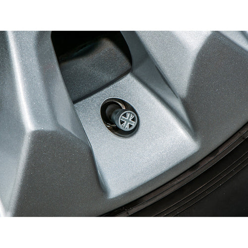 VALVE CAP SET (4 piece) UNION JACK BLACK/GREY OEM