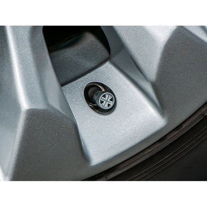 VALVE CAP SET (4 piece) UNION JACK BLACK/GREY OEM